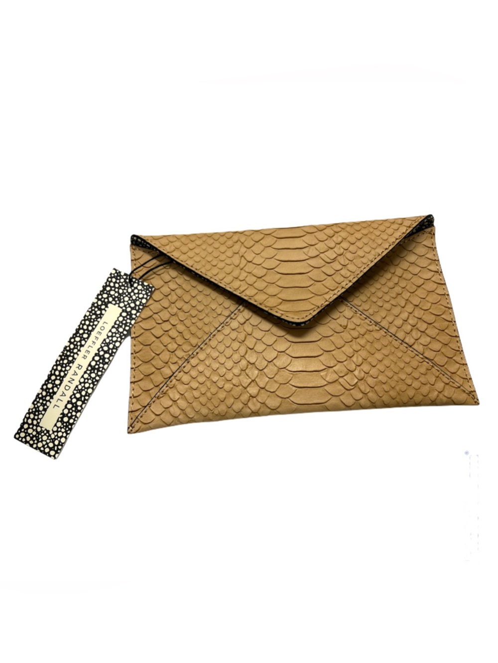 Loeffler Randall Tan Textured Snake Embossed Envelope Clutch Bag